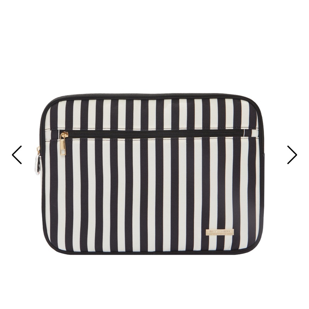 Alice + Olivia Black and White Striped Laptop Sleeve. New